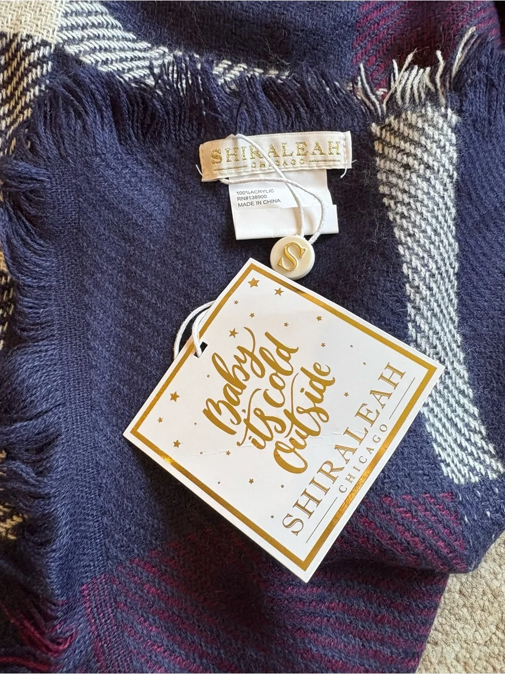 Shiraleah Chicago plaid fringed blanket shawl wrap NWT